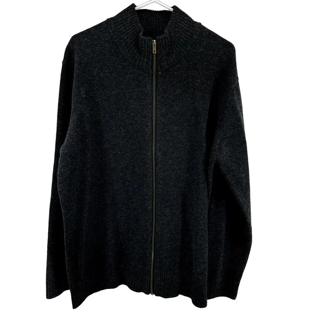 Woolovers Lambswool Lincoln Zipper Cardigan Sweater Trim 100% Wool Charcoal XL